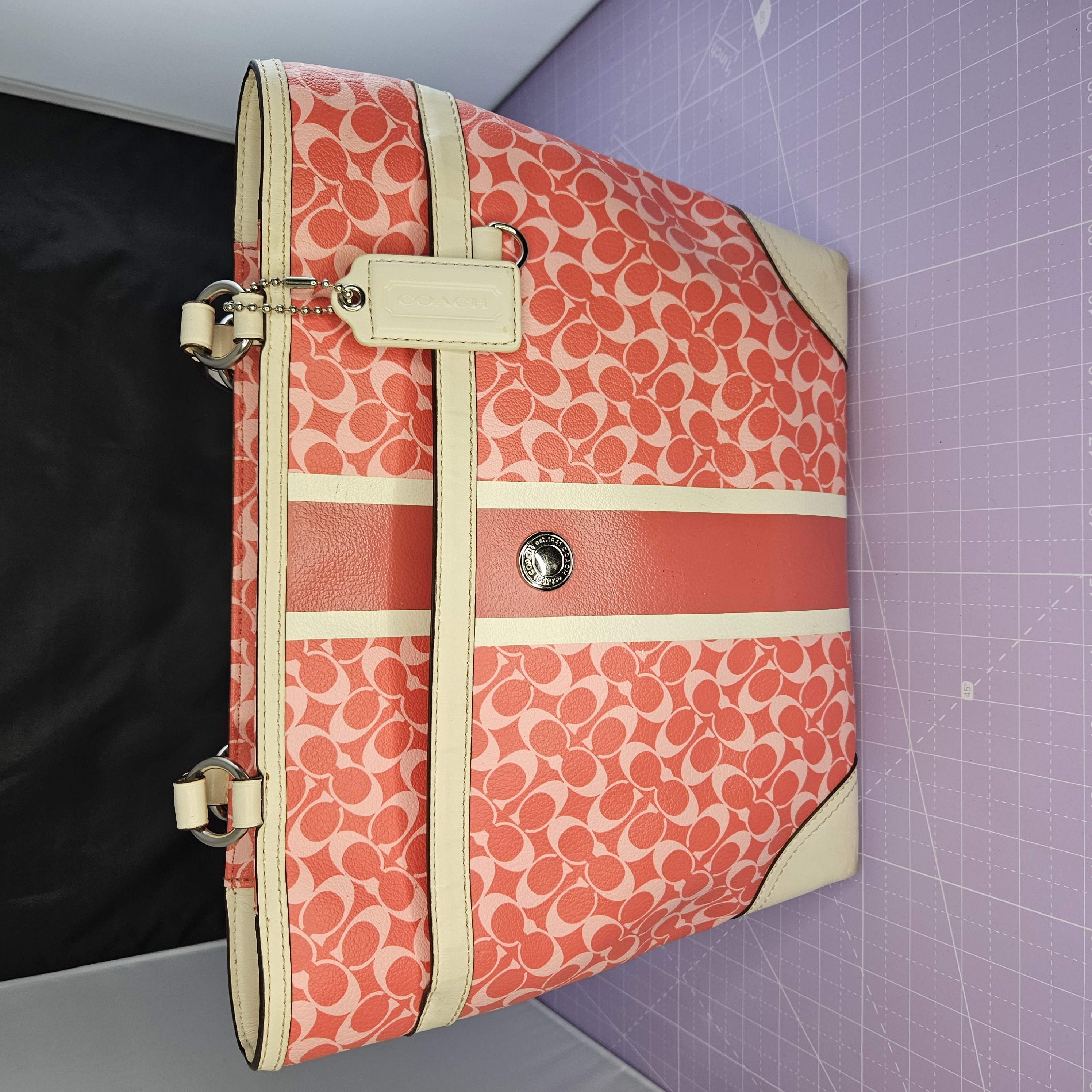 Coach, Pink, Cream, Bag, Size: 11" L, 5.5" W, 10.5" H